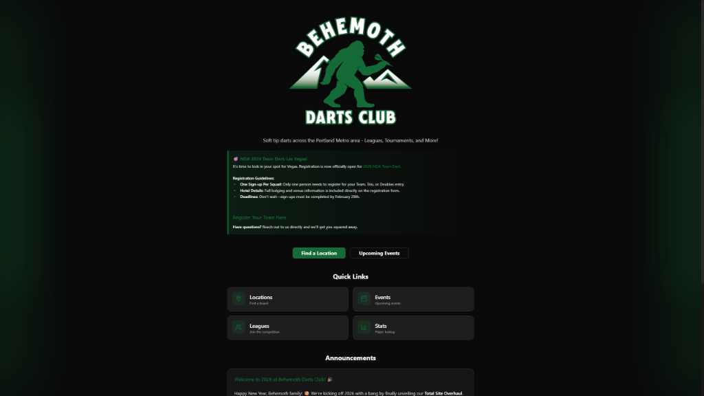 Behemoth Darts Club Community Hub